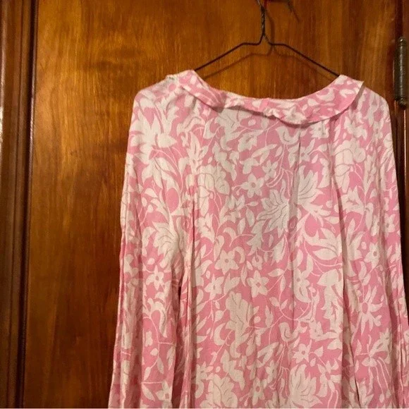 Free People Dress Rebecca Bubblegum Pink White Ruffle Long Sleeve Boho Small - Picture 10 of 10
